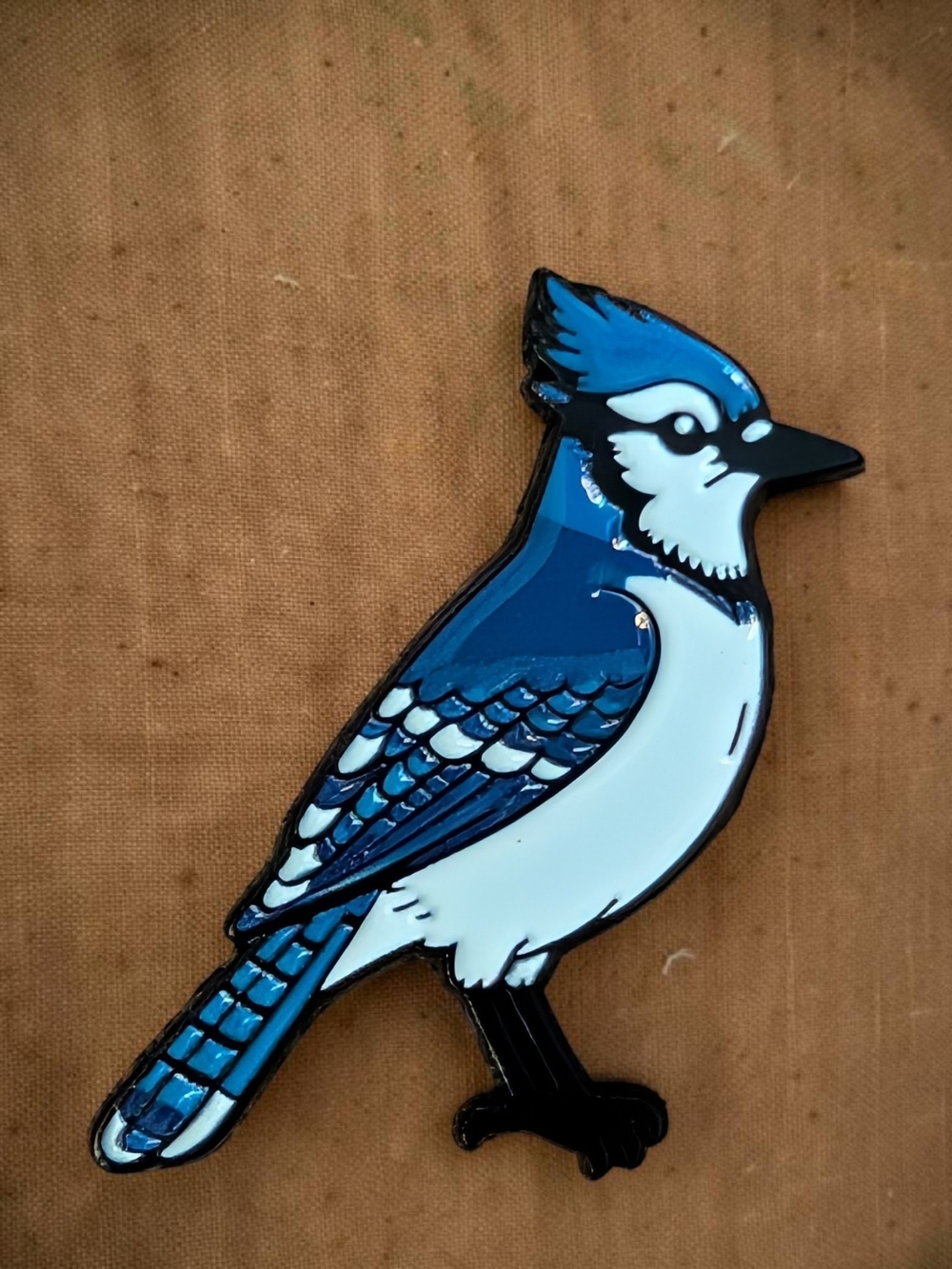 Blue Jay Bird Enamel Pin - Blue and White